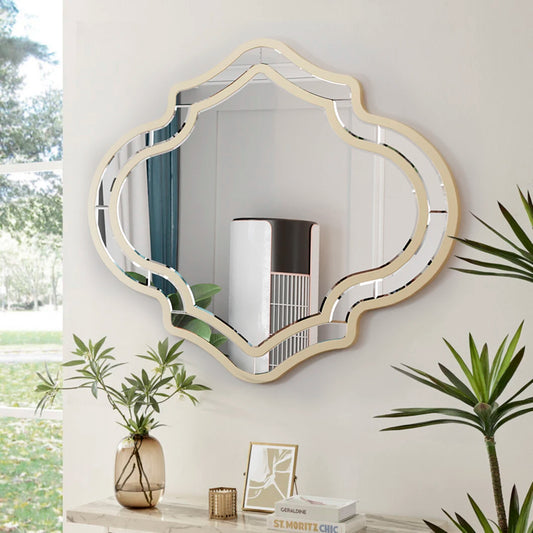 Framed Glass Mirror With Rim Art Accent For Living Room Hallway