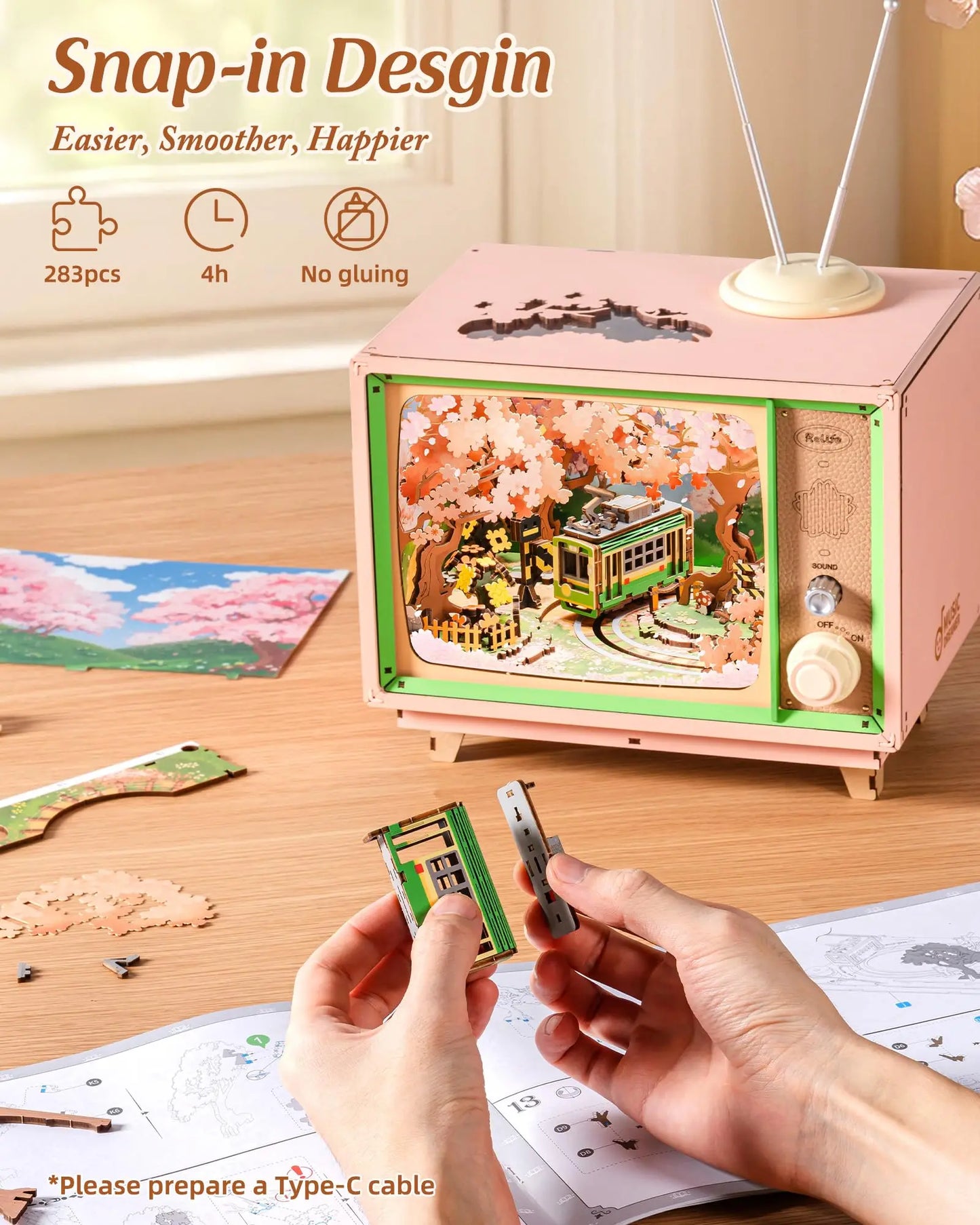 Robotime Sakura Tour DIY Music Box 3D Wooden Puzzle Lights