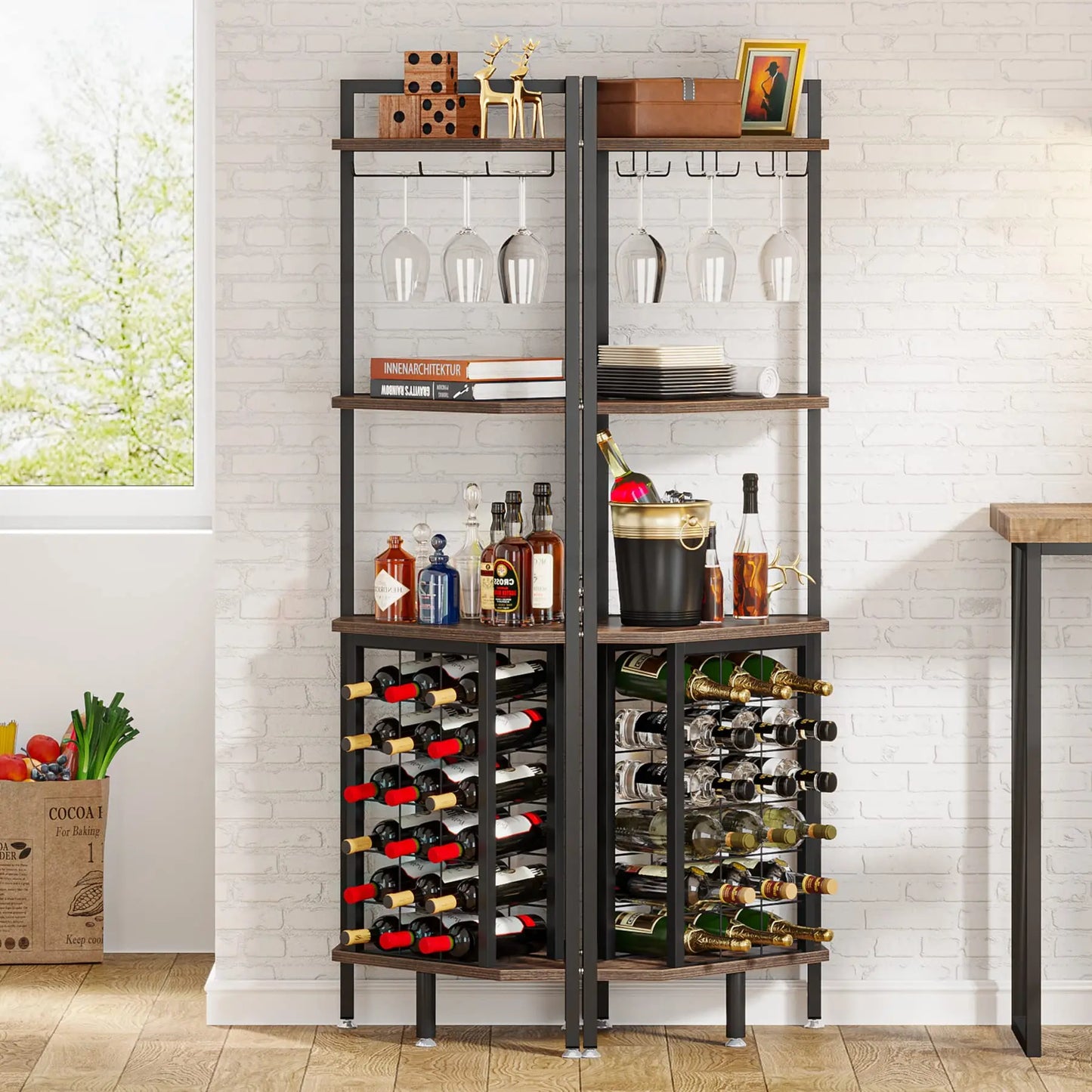 Tribesigns Wine Rack Cabinet Quad Tier Corner Shelf Glass Holder