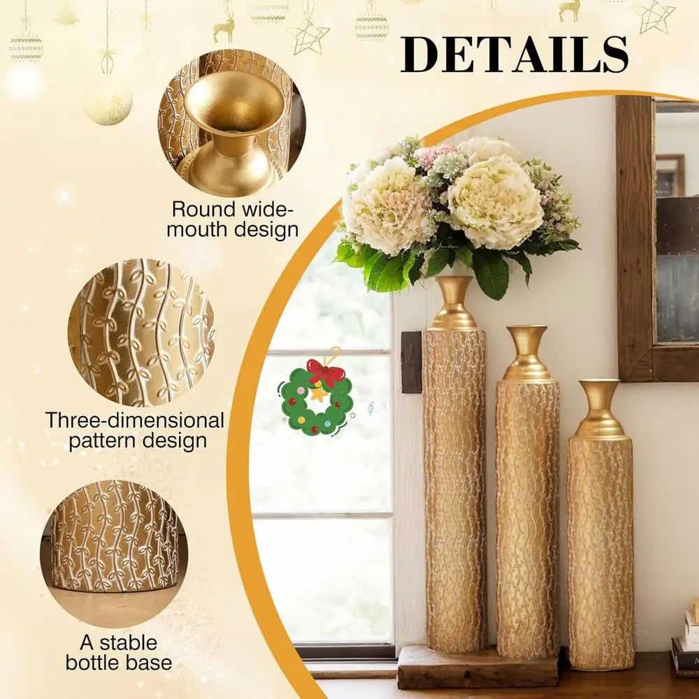 Metal Floor Vases Set Of 3 For Elegant Centerpieces Decor