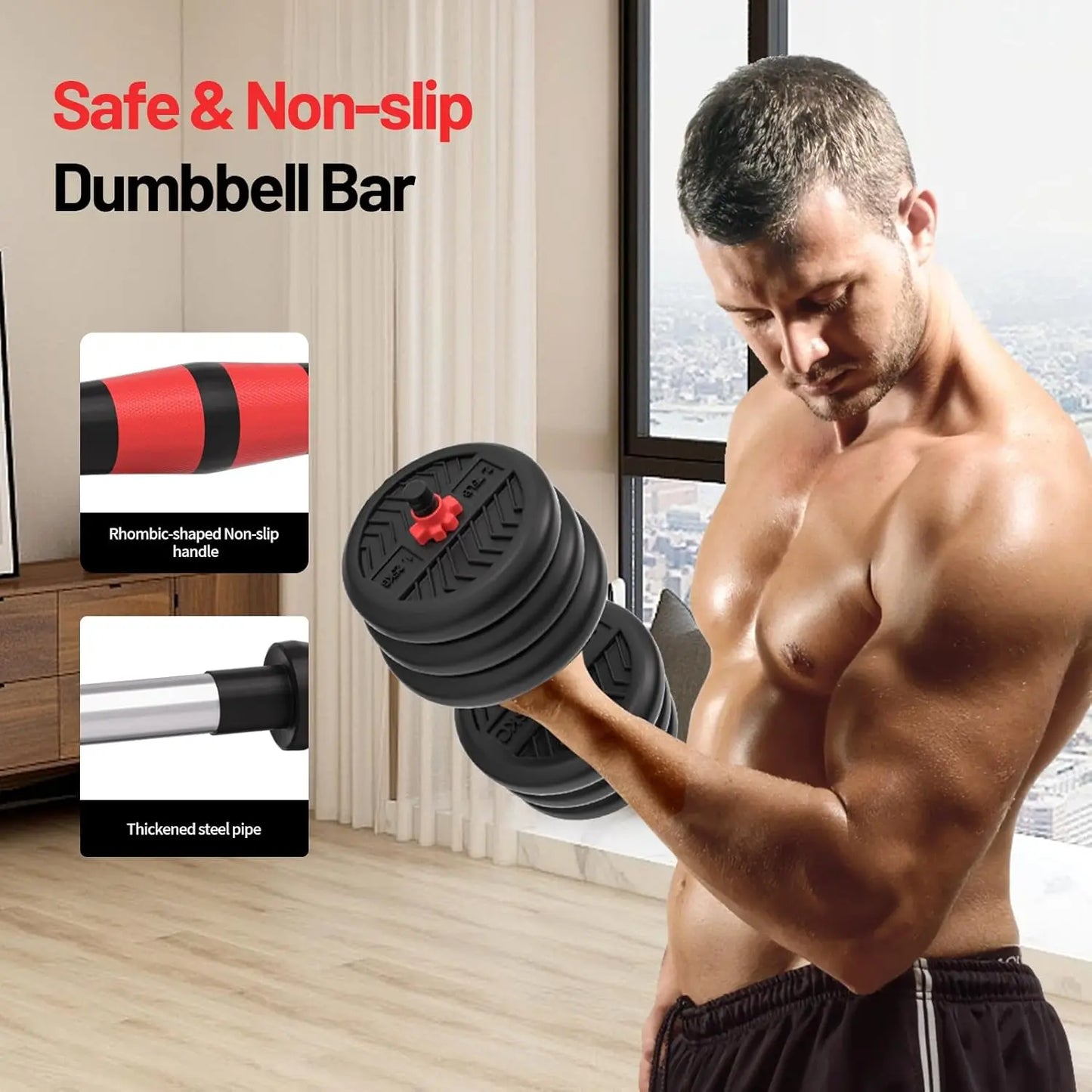 Adjustable Dumbbell Set 20-80lbs For Home Gym 4-In-1 Workout