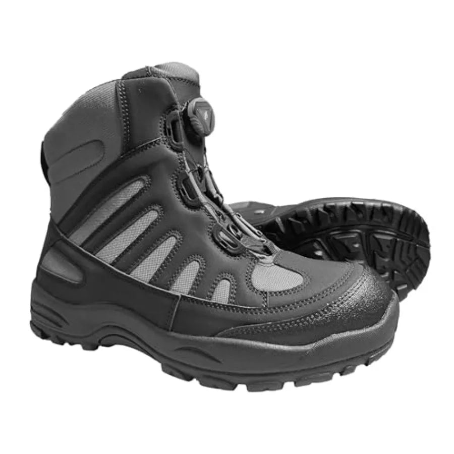 Fishing wading boots for men and women: rubber sole anti-slip, rotating buckle lacing system, black, durable waterproof neopren