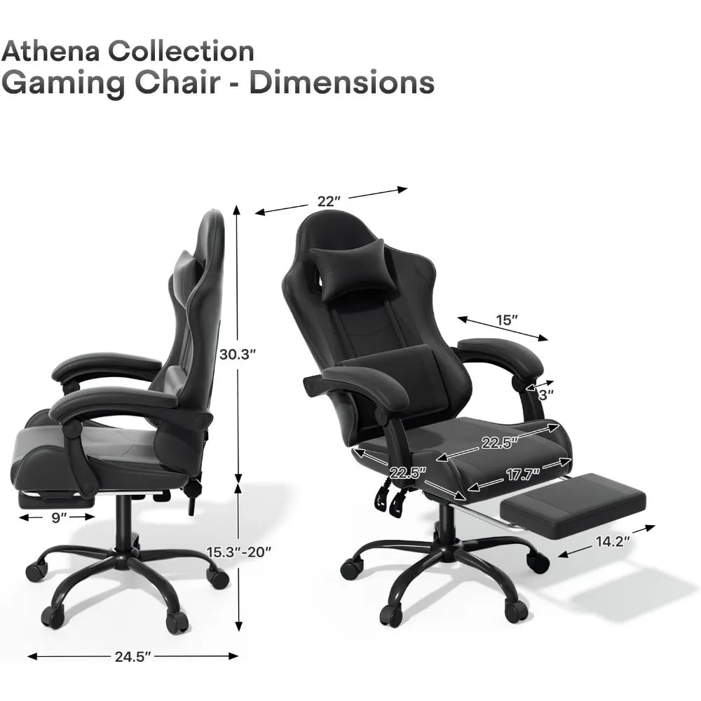 Athena Collection Ergonomic Gaming Chair With Footrest Headrest Lumbar Support