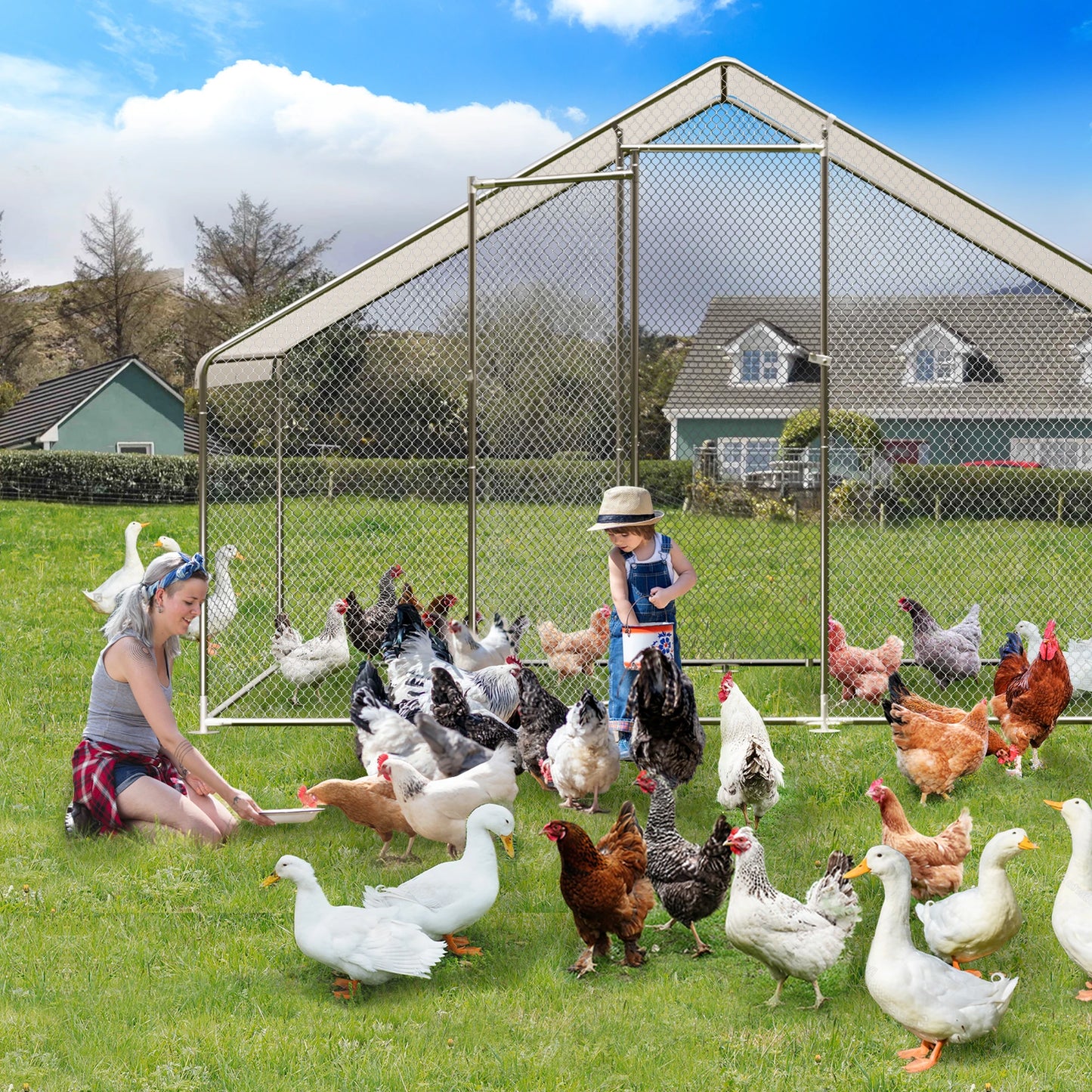HiMISS Heavy Duty Metal Chicken Coop Walk-In Poultry Cage