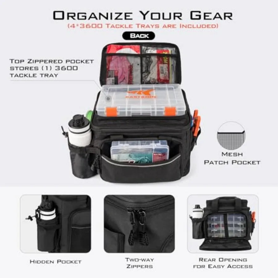 Karryall Fishing Tackle Bags with 4 * 3600 Tackle Trays - Saltwater and Freshwater Fishing Gear Storage