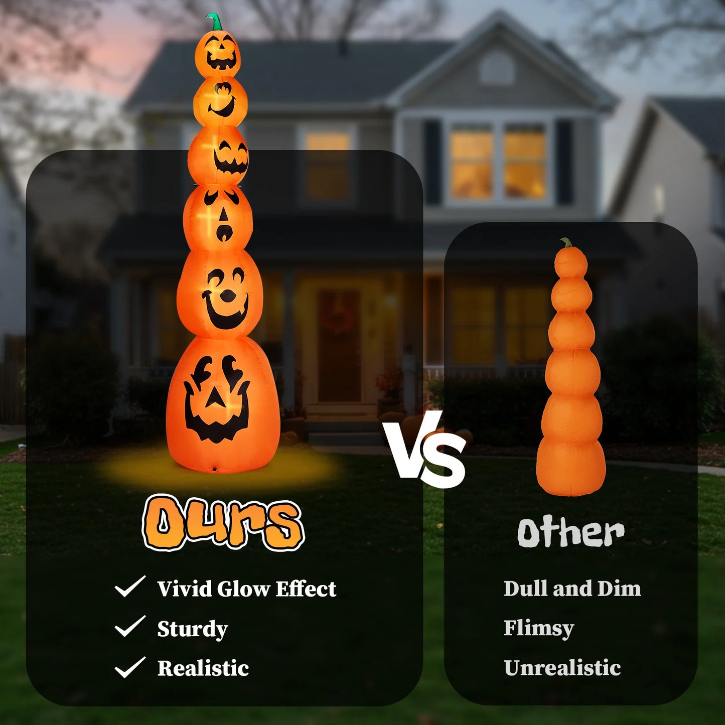 9FT Halloween Inflatable Stacked Pumpkins, Blow up 6 Pumpkins Inflatable with Built-in LED Lights Outdoor Decorations Large Party Yard Decoration