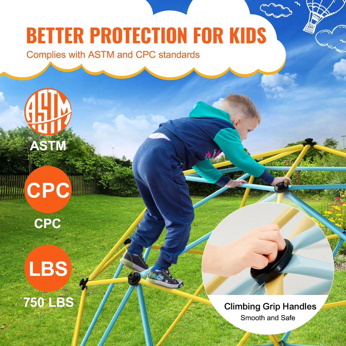 SucceBuy Climbing Dome 6/8/10/12FT Geometric Dome Climber Hammock Swing Jungle Gym Climbing Grip Outdoor Backyard Play Equipment