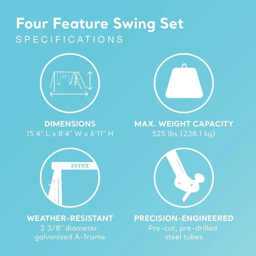 INTEX Heavy Duty Backyard Feature Swing Set with Durable Steel Frame and Weather-Resistant Blue Fabric for Outdoor Recreation a