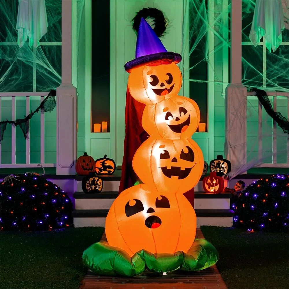 6 FT Halloween Inflatables Outdoor Decorations Blow Up Yard Decorations Inflatable Pumpkins with Witch Hat with Build-in LEDs, Stacked Pumpkins Blow Ups for Yard Halloween Decor Photobooth Props
