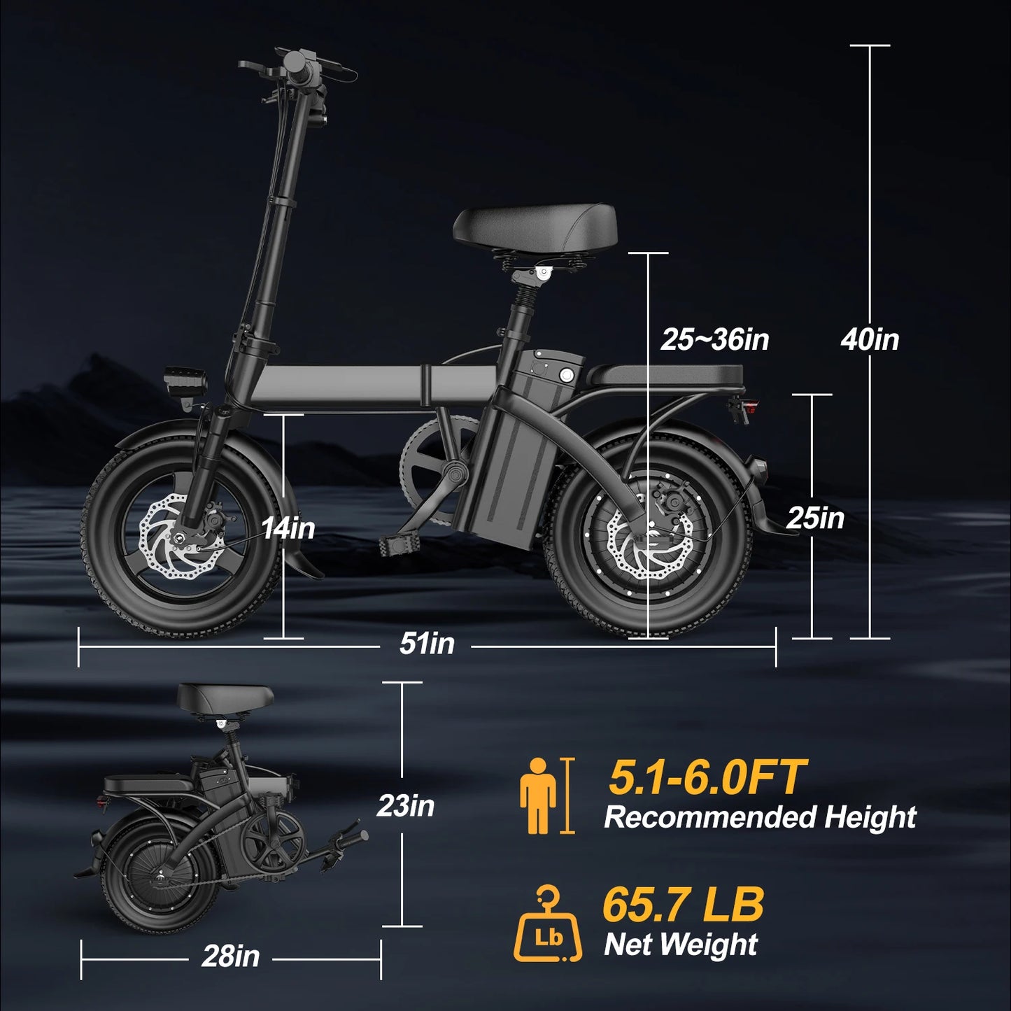 Origin Folding Electric Bike For Adults 500W Motor 48V Battery