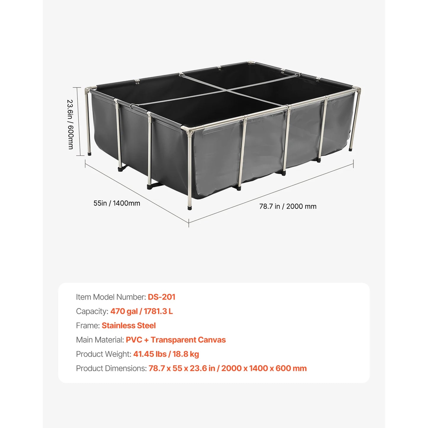 Canvas Koi Pond Above Ground Tank With Clear Viewing Panel For Goldfish