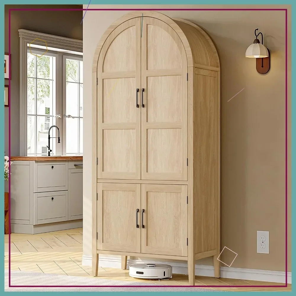 Wooden Arched Pantry Cabinet With Doors 5-Tier Farmhouse Storage For Kitchen Use