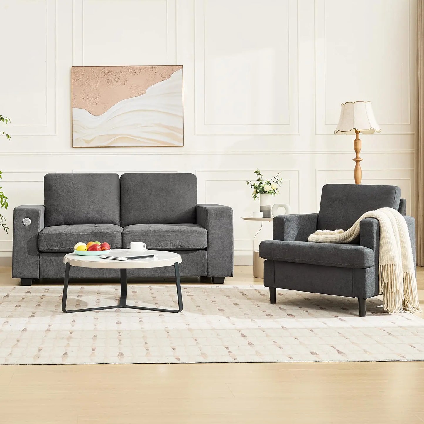 Modern Single Accent Chair Comfortable Linen Upholstered Armchair With Soft Thick High Resilience Foam Cushion Sturdy Solid Wood Legs Soft Backrest For Living Room Bedroom Office