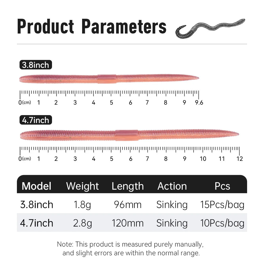 Kingdom 3Bags Earthworm Soft Lure Sinking 1.8g 96mm 2.8g 120mm Artificial Fishing Lures Bass Flatfish Worms Fishing Soft Baits