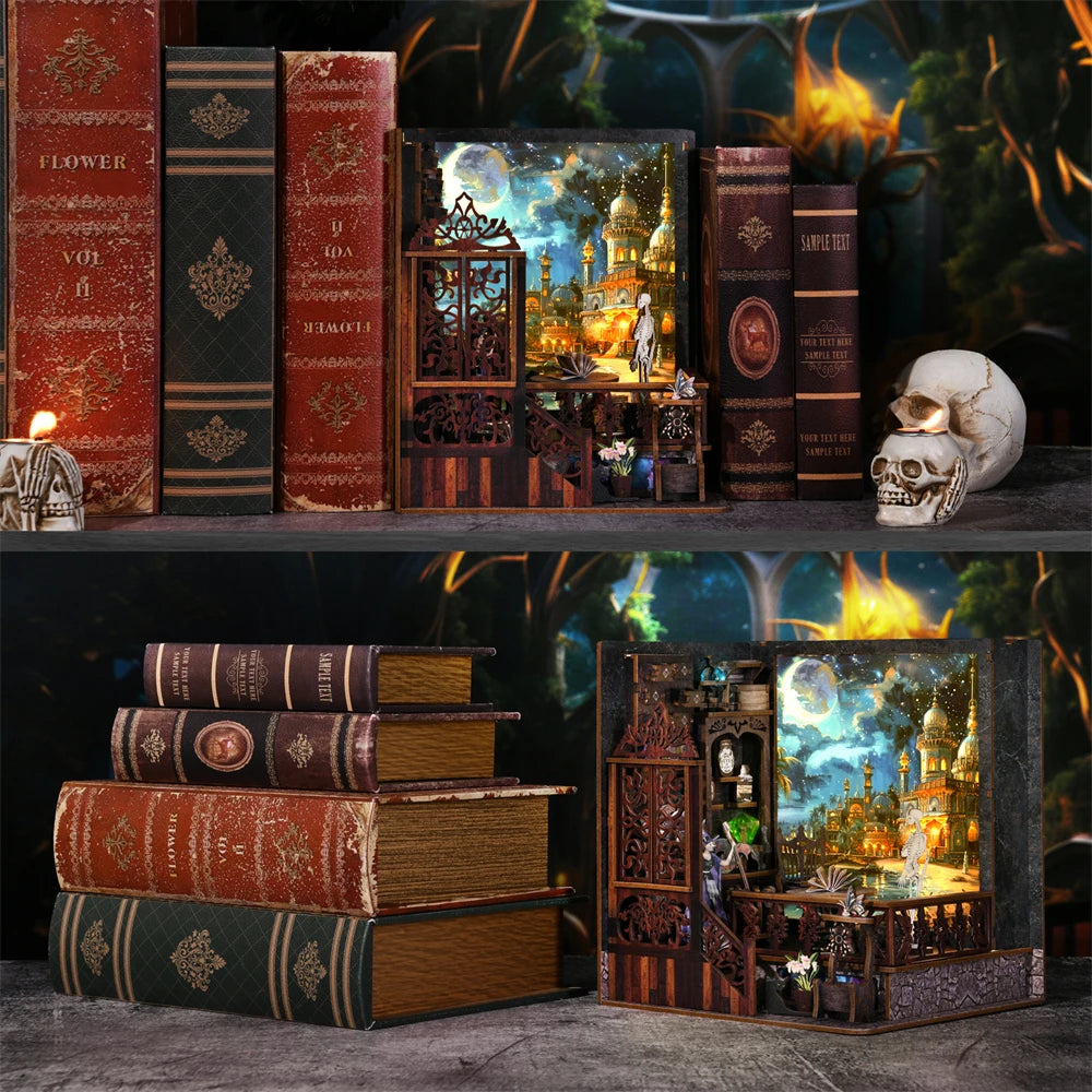 ASLOWSNAIL Book Nook Kit Magic Town DIY Wooden Puzzle Light