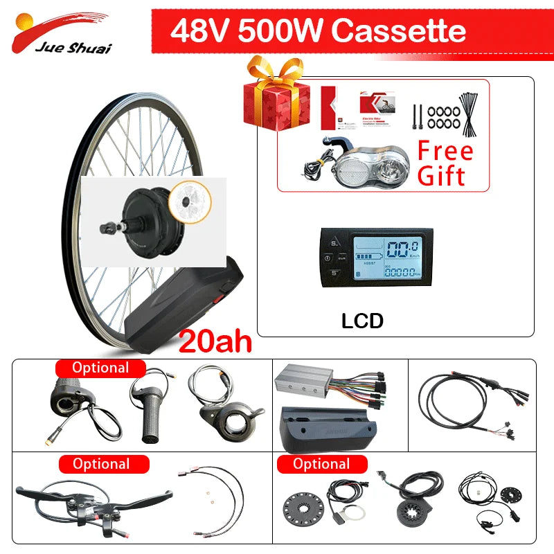 Jueshuai 48V 500W Ebike Conversion Kit Brushless Hub Motor Battery