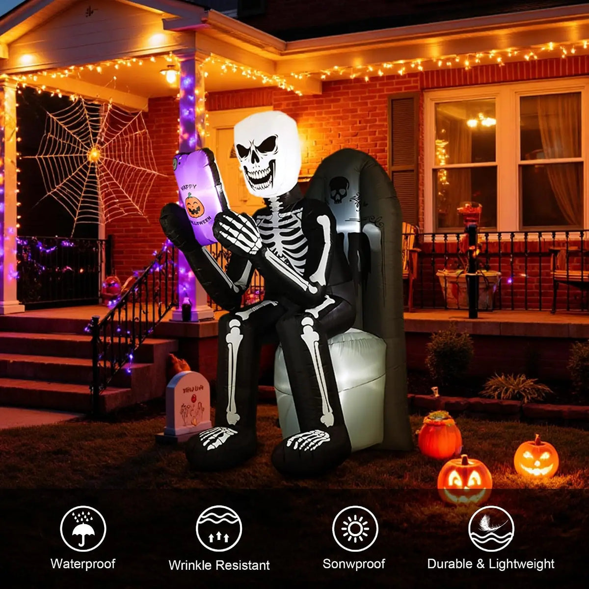 SHXI Halloween Inflatable Skeleton Tombstone Outdoor Decoration With LED Lights