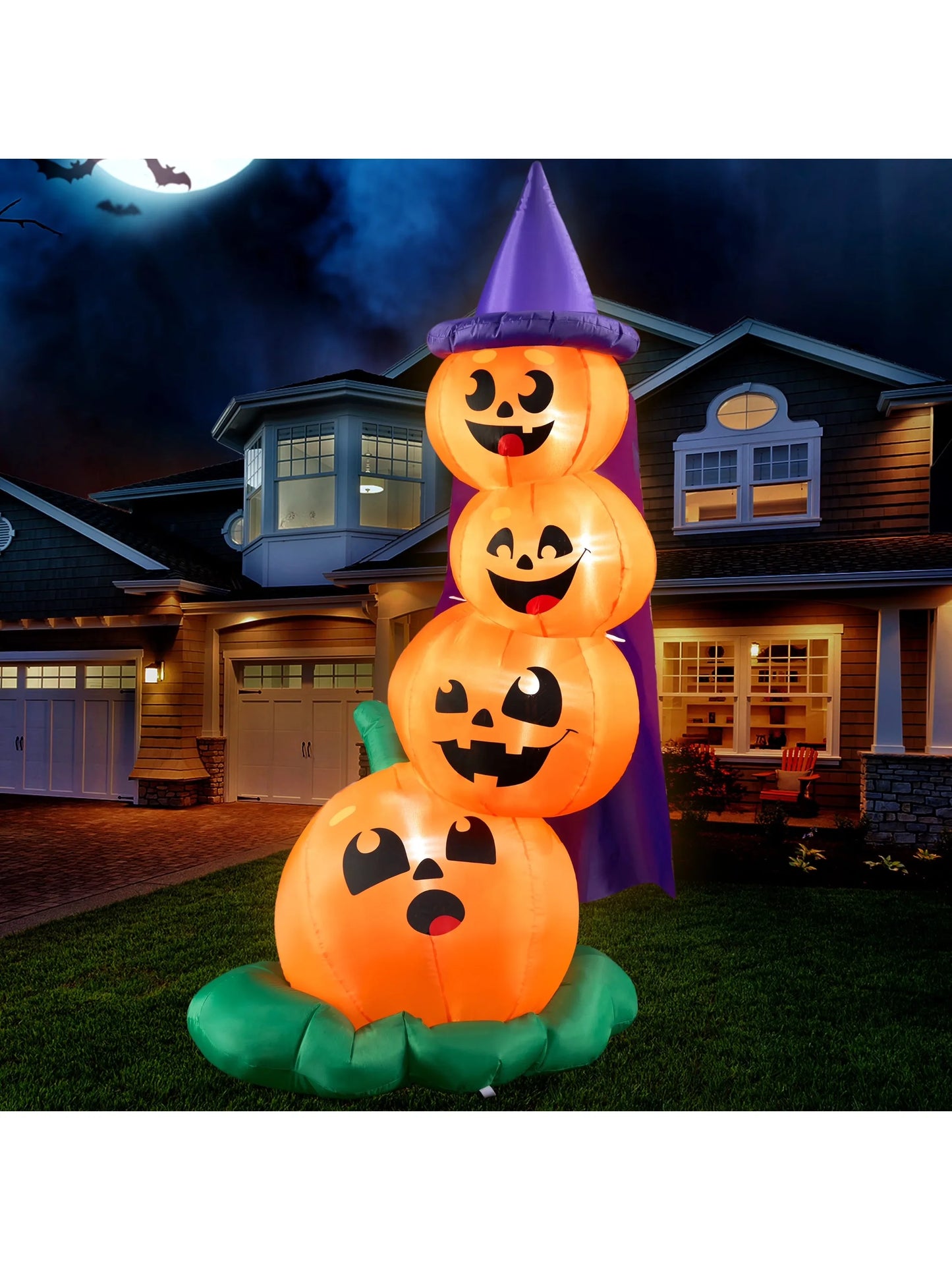 6 FT Tall Halloween Inflatables Stacked Pumpkins with Build-in LEDs for Porch Halloween Pumpkin Gift Decor Blow up Yard Decorations