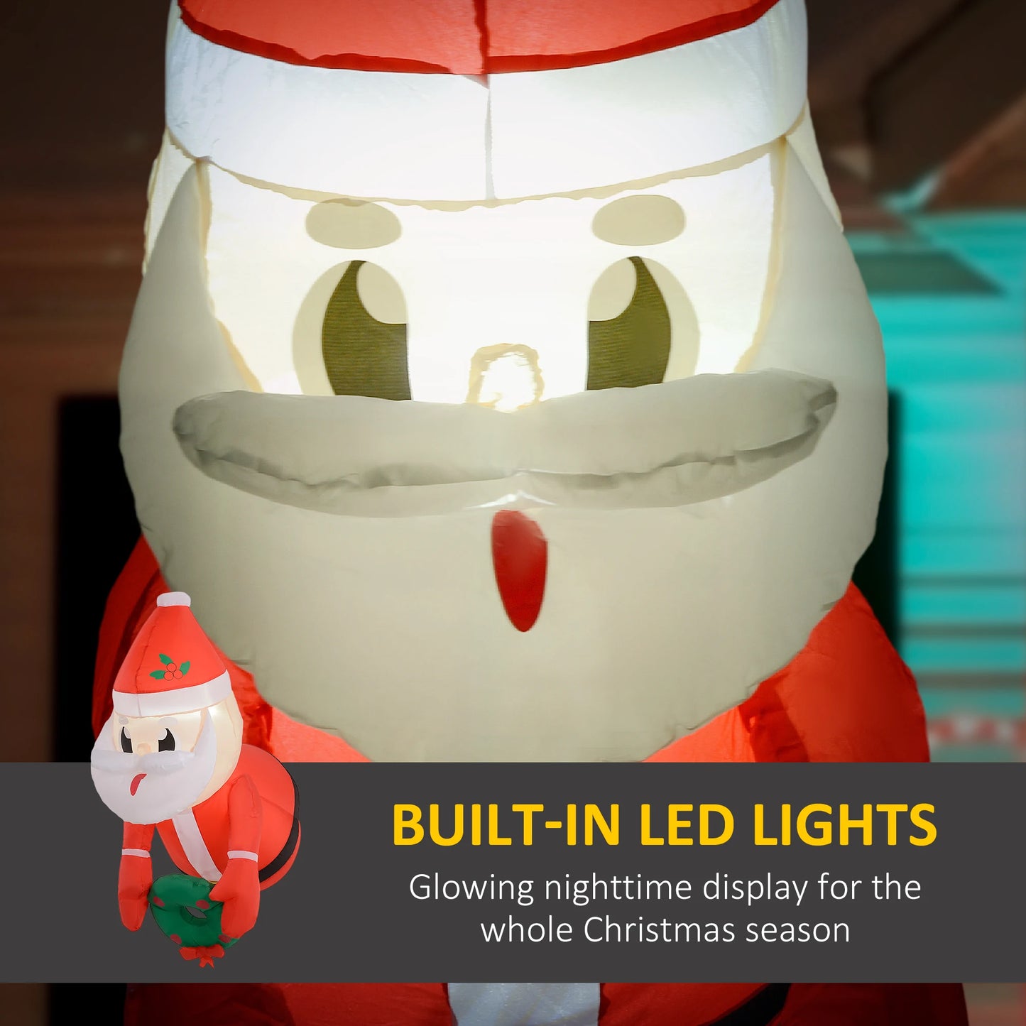3.4' Christmas Inflatables Hanging Santa Claus Holding Wreath with White LED Lights, Blow-Up Outdoor Christmas Decorations for Lawn Garden Party