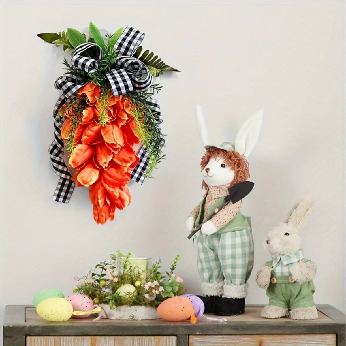 Easter Spring Swag Tulips Wreaths for Front Door, 15.7'' Artificial Spring Summer Door Wreaths with Flowers and Leaves.