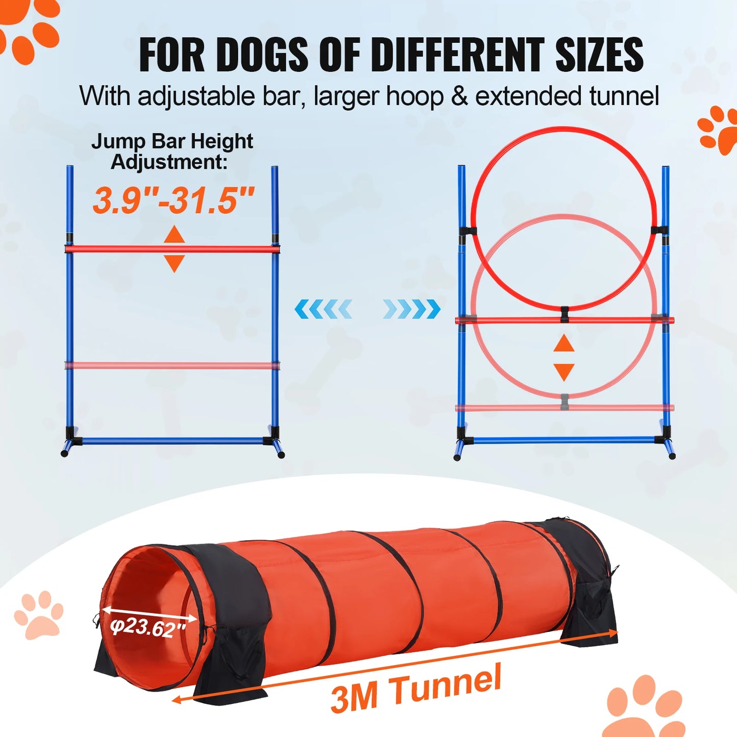 Dog Agility Training Equipment Kit 5Piece Set With Adjustable Hurdles