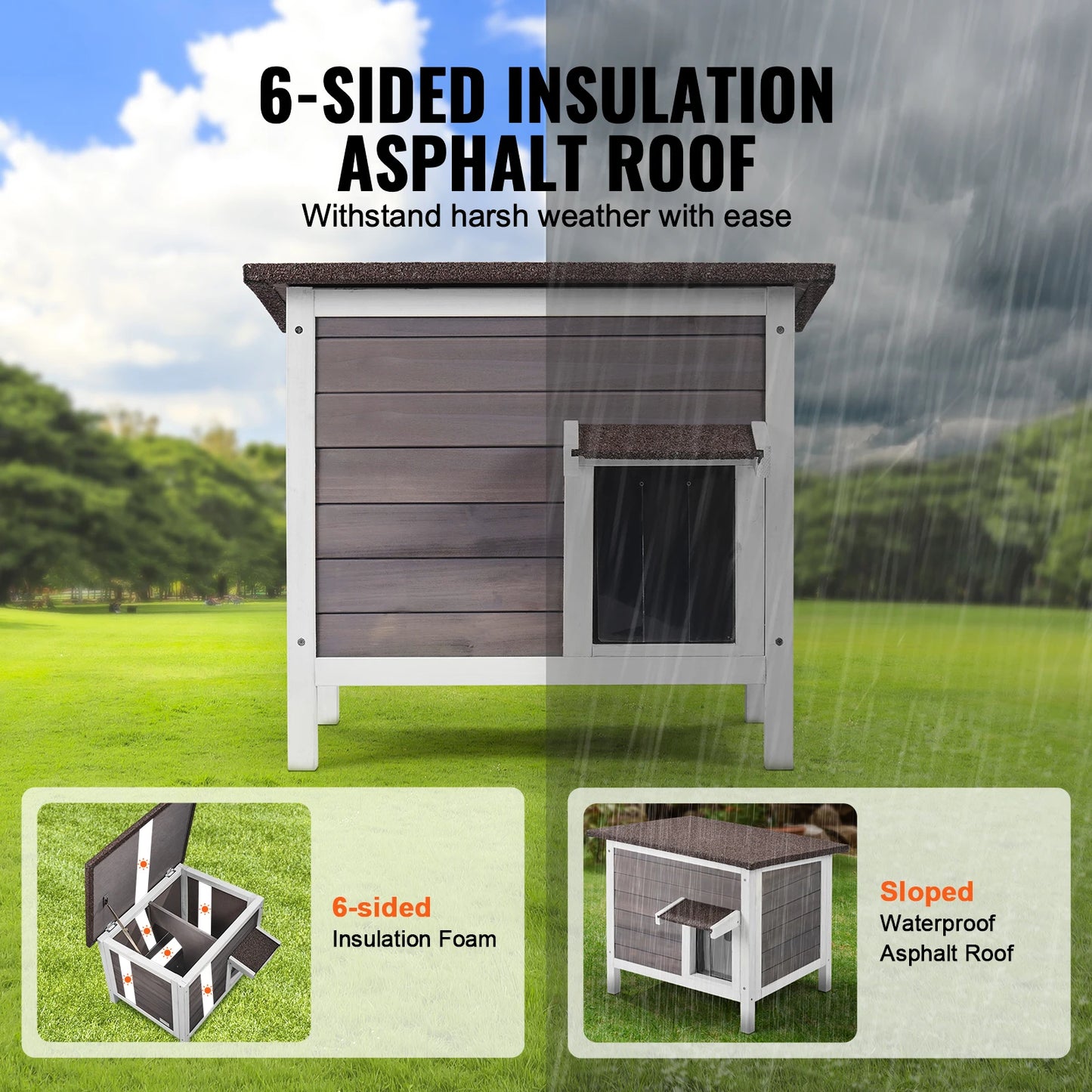 SucceBuy Outdoor Wooden Cat House Weatherproof Shelter for Cats
