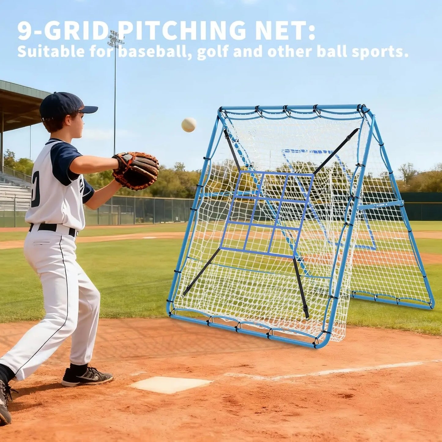 5x4 ft Volleyball Baseball Rebounder Net, Softball Rebounder Pitchback Net,Multi-Sport Training Rebound Net, Adjustable Angles
