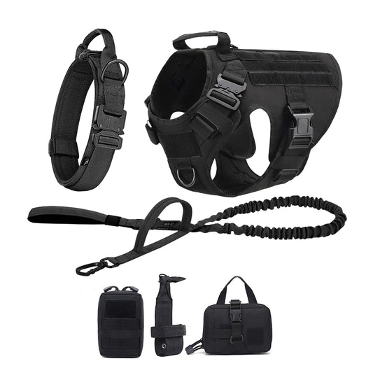 PETRAVELCN Tactical Dog Harness Molle Pouches Leash Vest Training