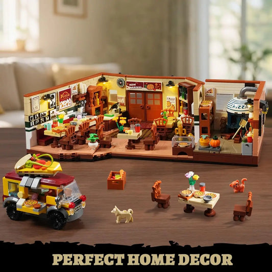 HOGOKIDS City Street Pizza Restaurant Building Set With LED House