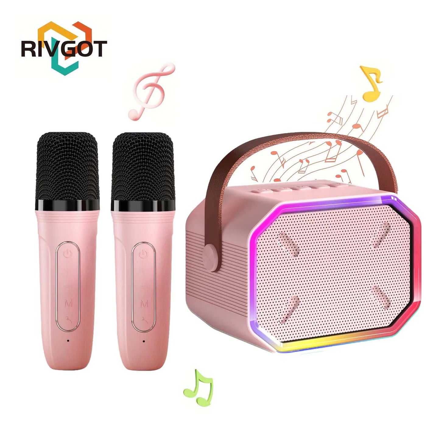 RIVGOTC Mini Karaoke Machine for Kids Portable Bluetooth Wireless Microphones