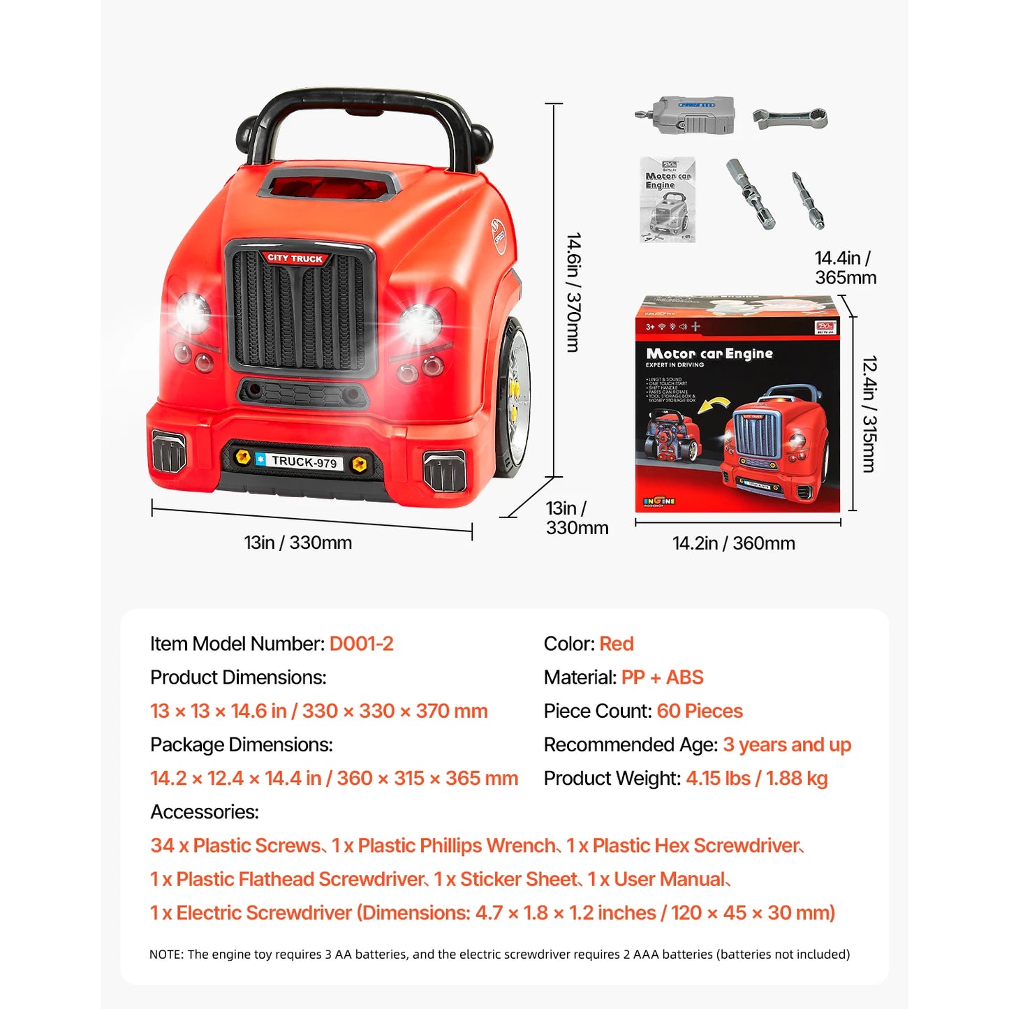 SucceBuy Kids Mechanic Car Repair Set With Removable Parts 60-Piece