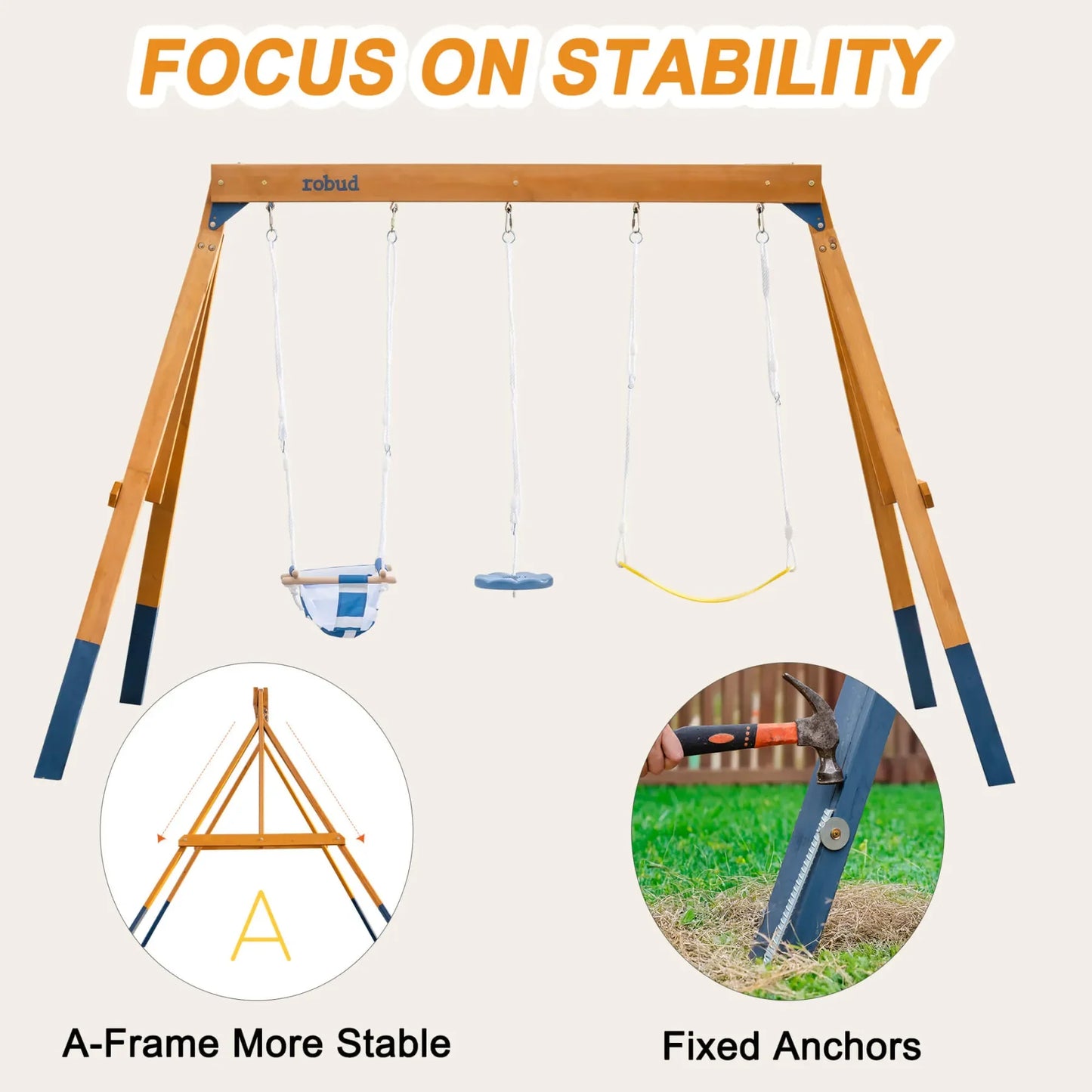 Robotime 3 In 1 Playground Wooden Swing Set For Backyard