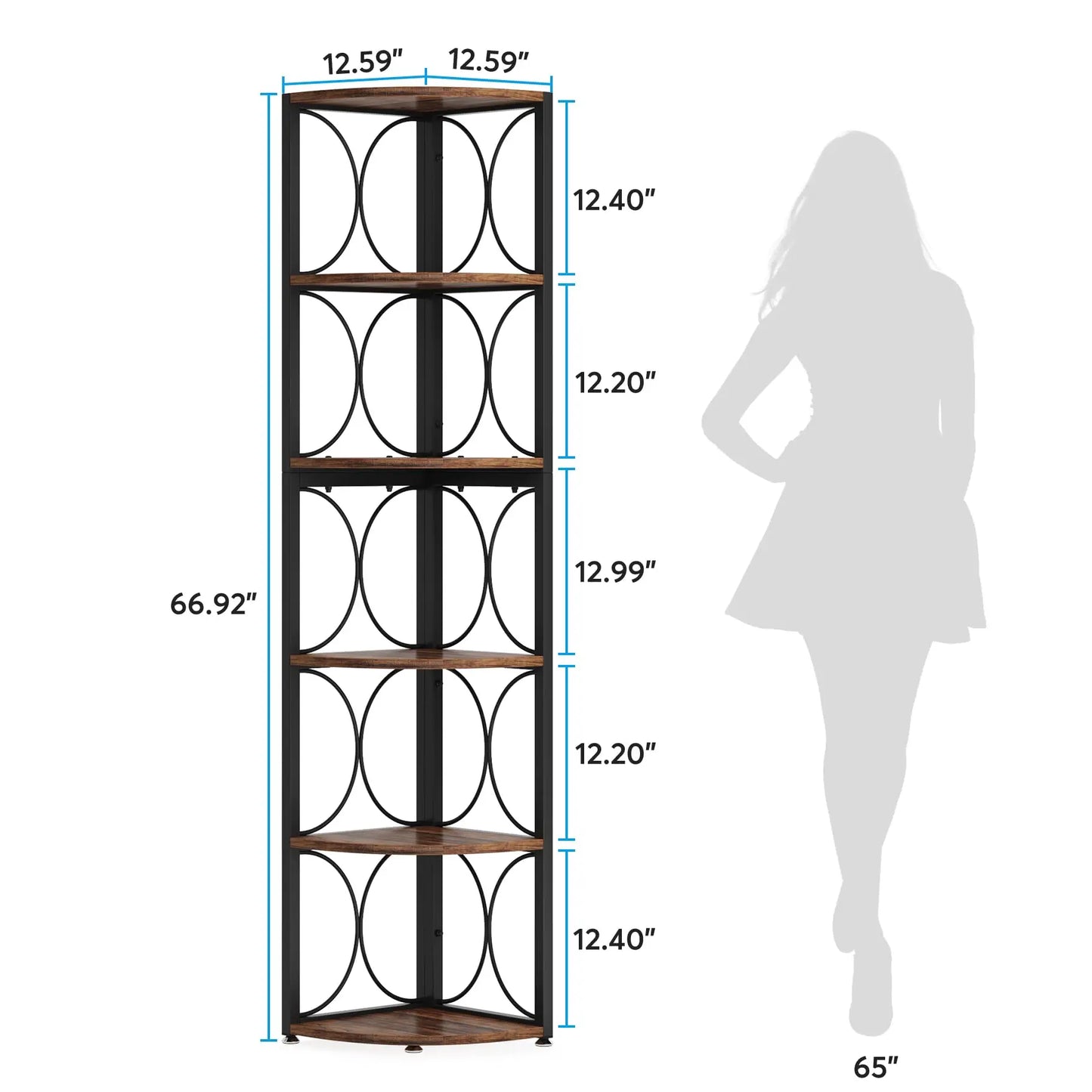 Tribesigns 67 inch Tall Corner Shelf, 6 Tier Rustic Corner Bookshelf Bookcase Storage Rack Standing Shelving Unit