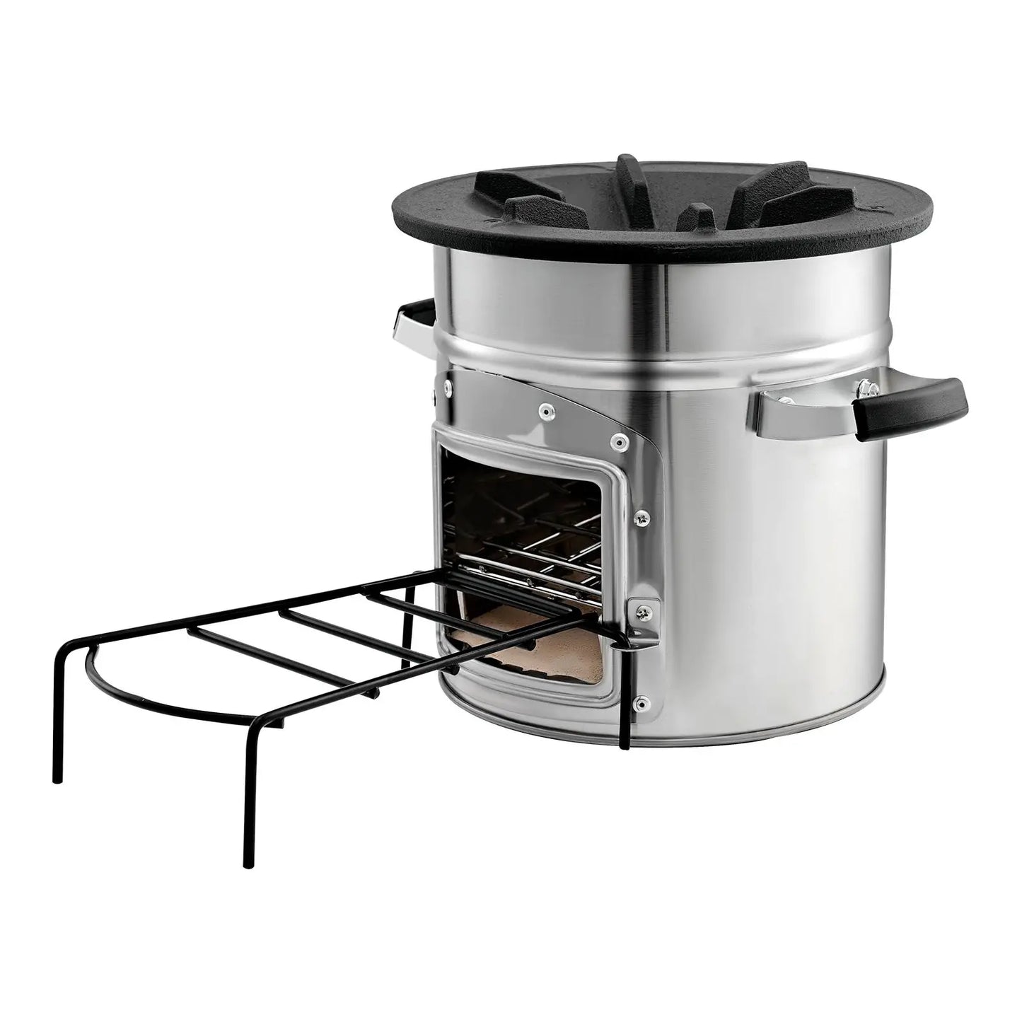 Camping Rocket Stove, Wood Burning Portable Rocket Stove with Carrying Bag for Backpacking, Stainless Steel, Single Door, Burn Wood, Twigs or Sticks for Outdoor Cooking, Backyard, Camp Cooking,Silver