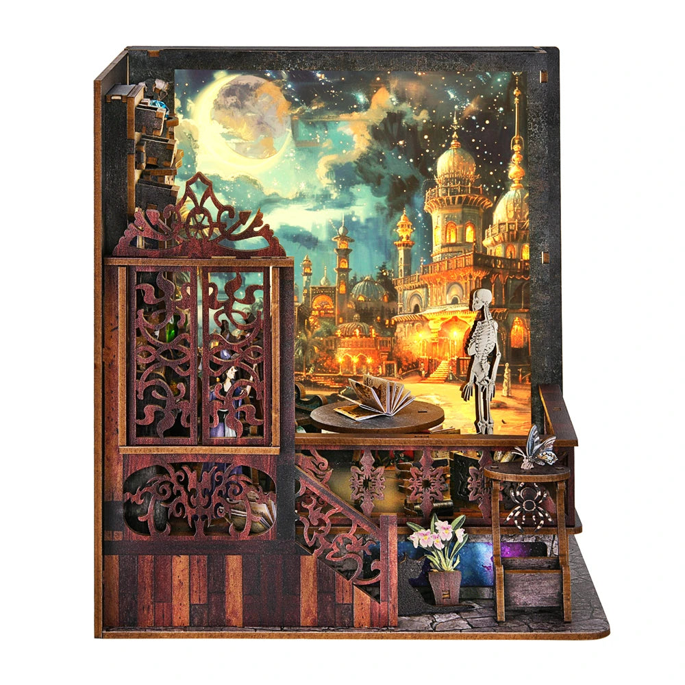 ASLOWSNAIL Book Nook Kit Magic Town DIY Wooden Puzzle Light