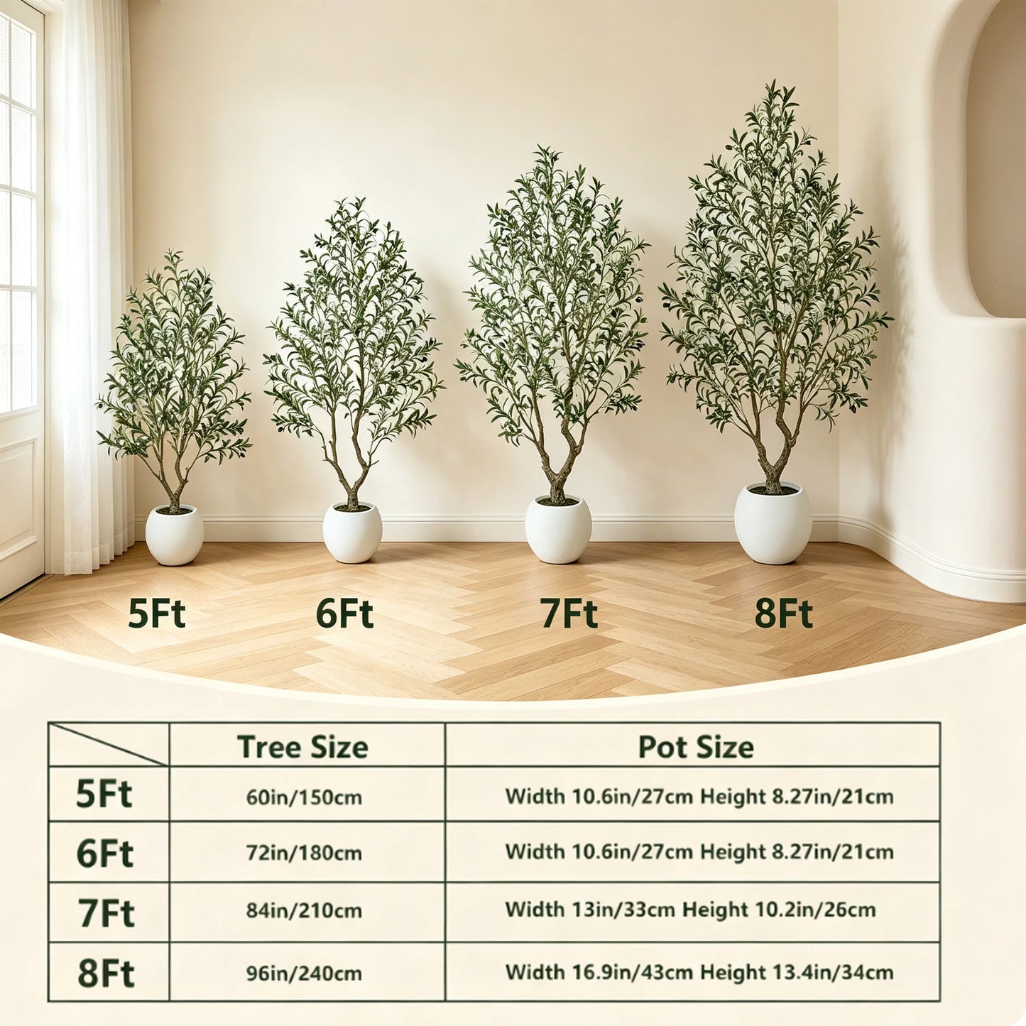 5/6/7/8FT Olive Tree Artificial Indoor Outdoor Faux Olive Tree in Decorative Planter Fluffy Artificial Plants with Natural Wood Trunk and PE Lifelike Fruits for Home Living Room Office Decor