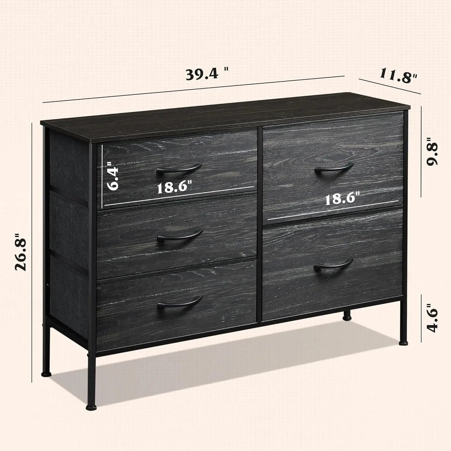 JHK Five Drawer Dresser With Metal Frame For Living Room