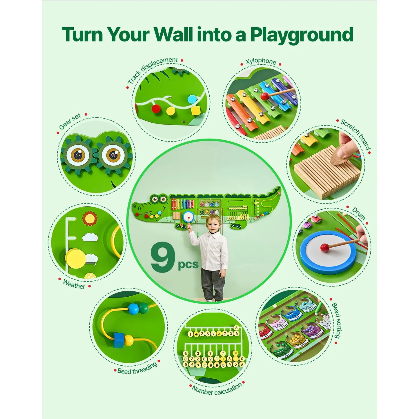SucceBuy 9 Activities Crocodile Busy Hanging Board Montessori Toy