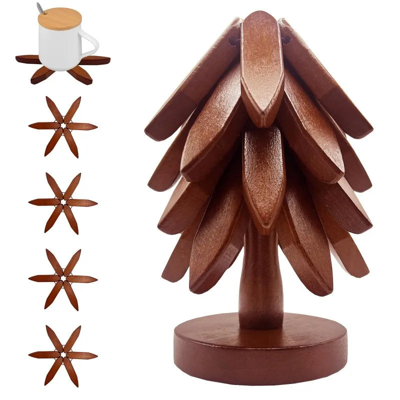 4PCS Tree Design Stand Bamboo Trivets Decorative Anti Scald Heat Resistant Table Mat Coaster Bamboo Placemats Pot Kitchen Tools