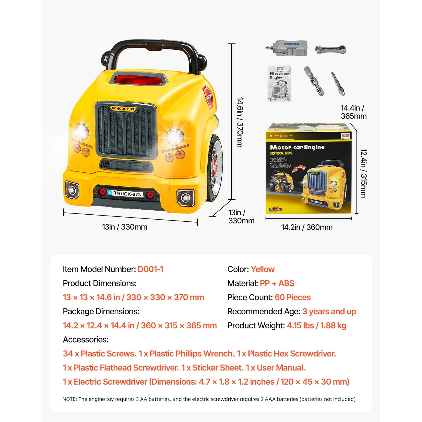 SucceBuy Kids Mechanic Car Repair Set With Removable Parts 60-Piece