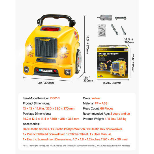 SucceBuy Kids Mechanic Car Repair Set With Removable Parts 60-Piece