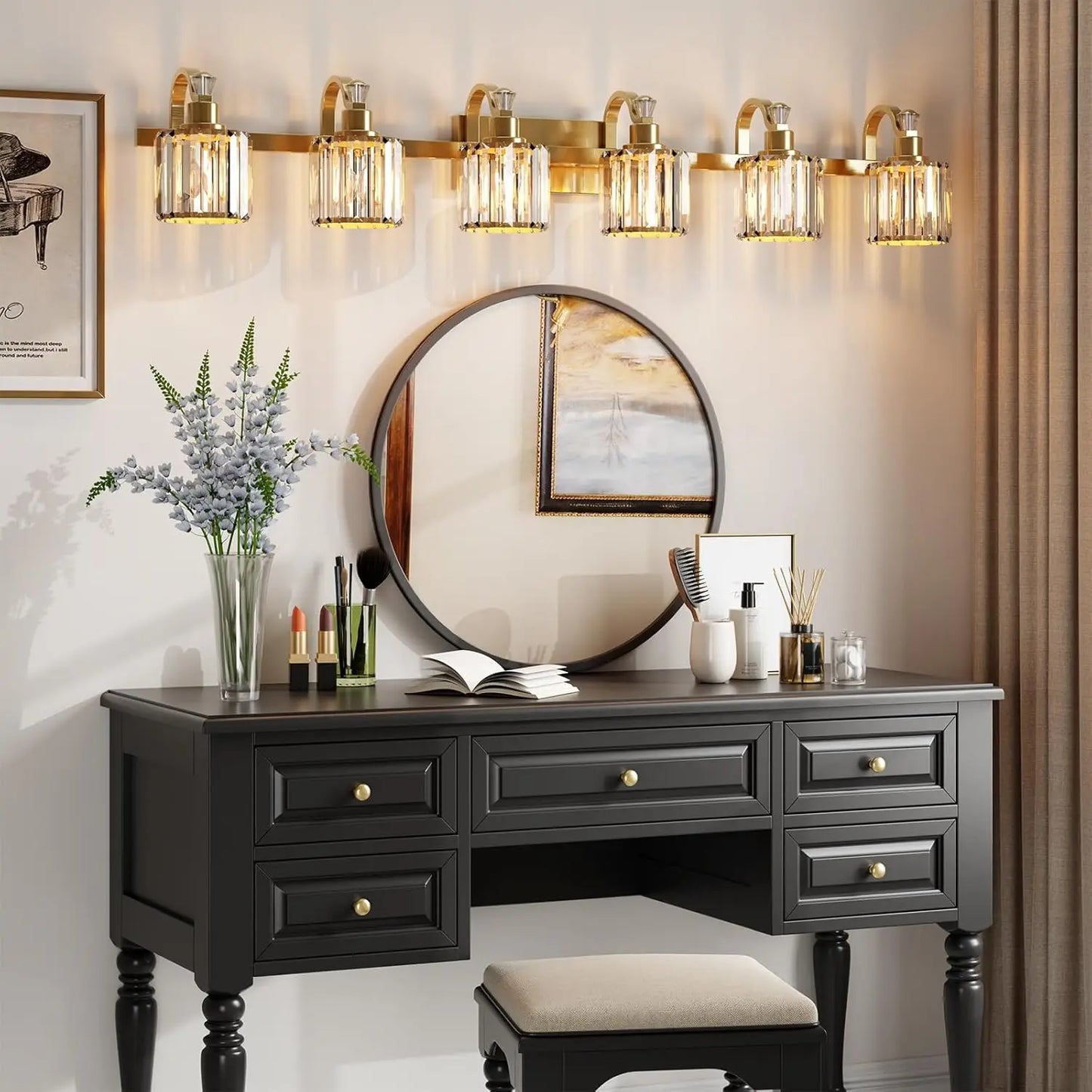 TWISTER.CK Crystal Gold 6 Light Modern Bathroom Vanity Lighting