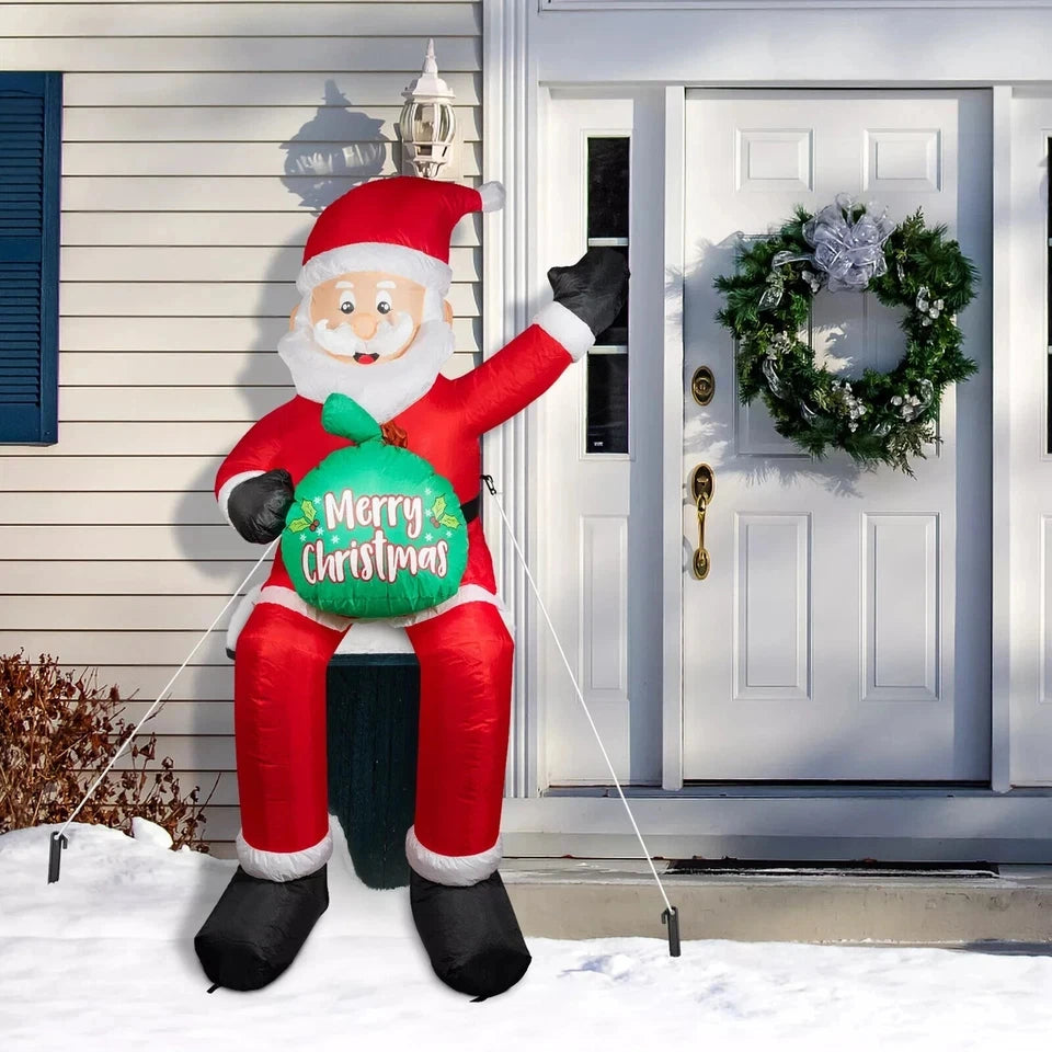5.6FT Christmas Inflatable Sitting Santa Holding Gift Bags Outdoor Decoration Rooftop Balcony Garden Party Christmas Decor 2026