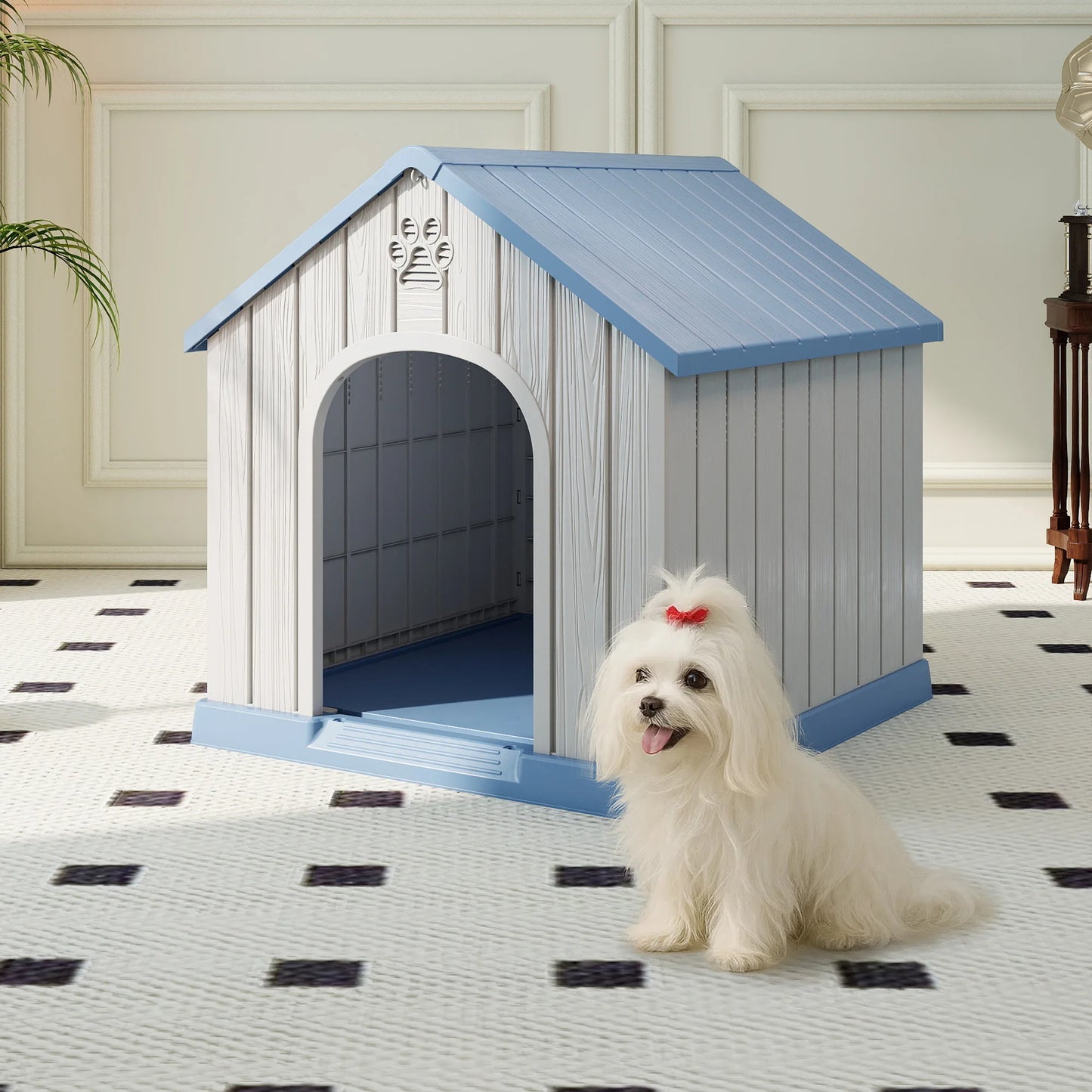 Weatherproof Plastic Dog House Indoor Outdoor Pet Shelter