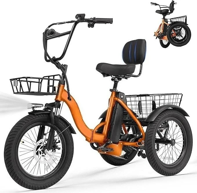 Adults Electric Trike Bike, 1200W Peak Motor & 499.2Wh Removable Battery,18x3.0 Fat Tire Foldable 3-Wheel E-Bike with Step