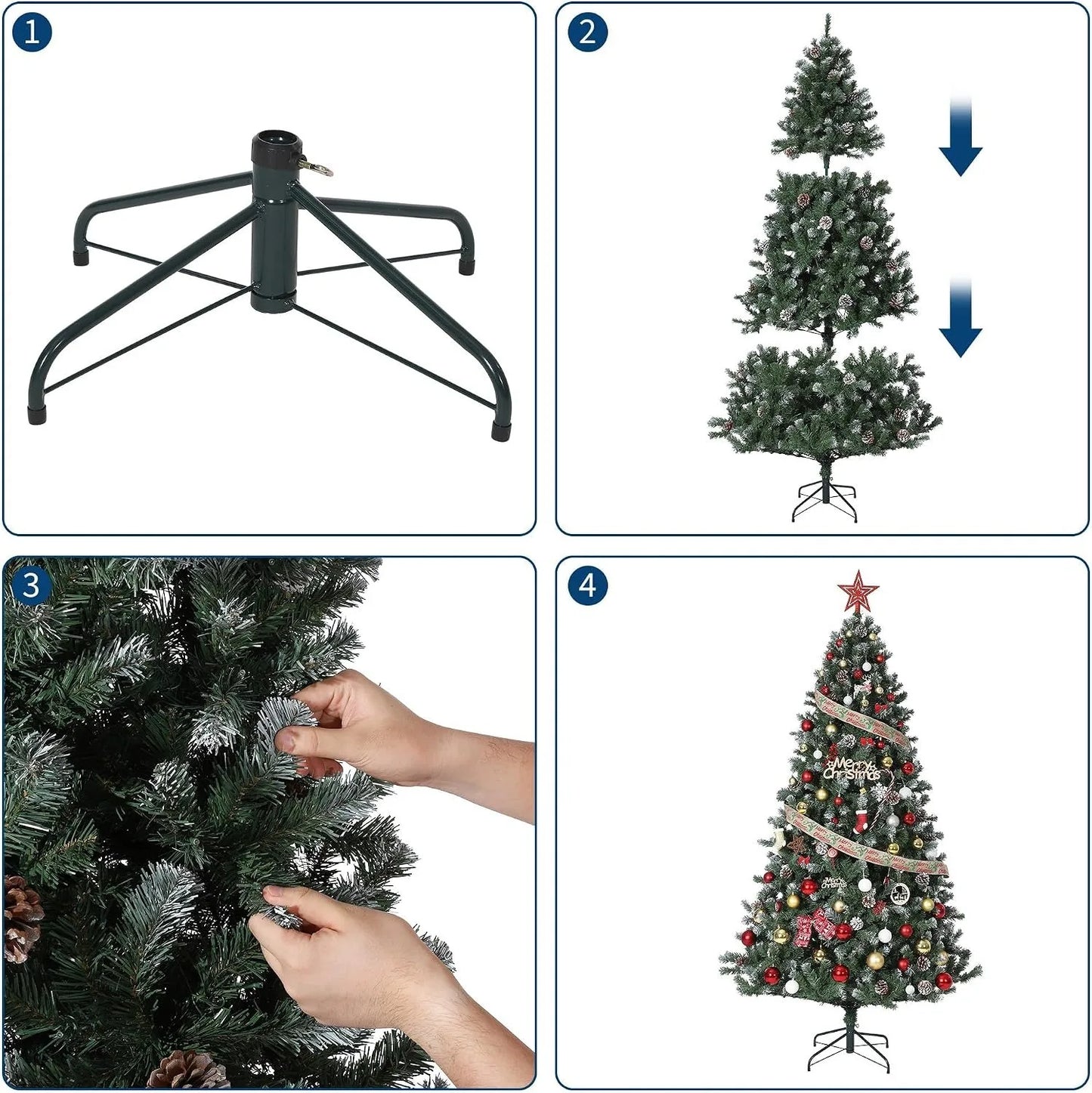 6 Ft Pre-Lit Pencil Snow Flocked Spruce Artificial Christmas Tree with Pine Cones & Foldable Stand, Slim Green-White Xmas Tree for Indoor Holiday Decoration