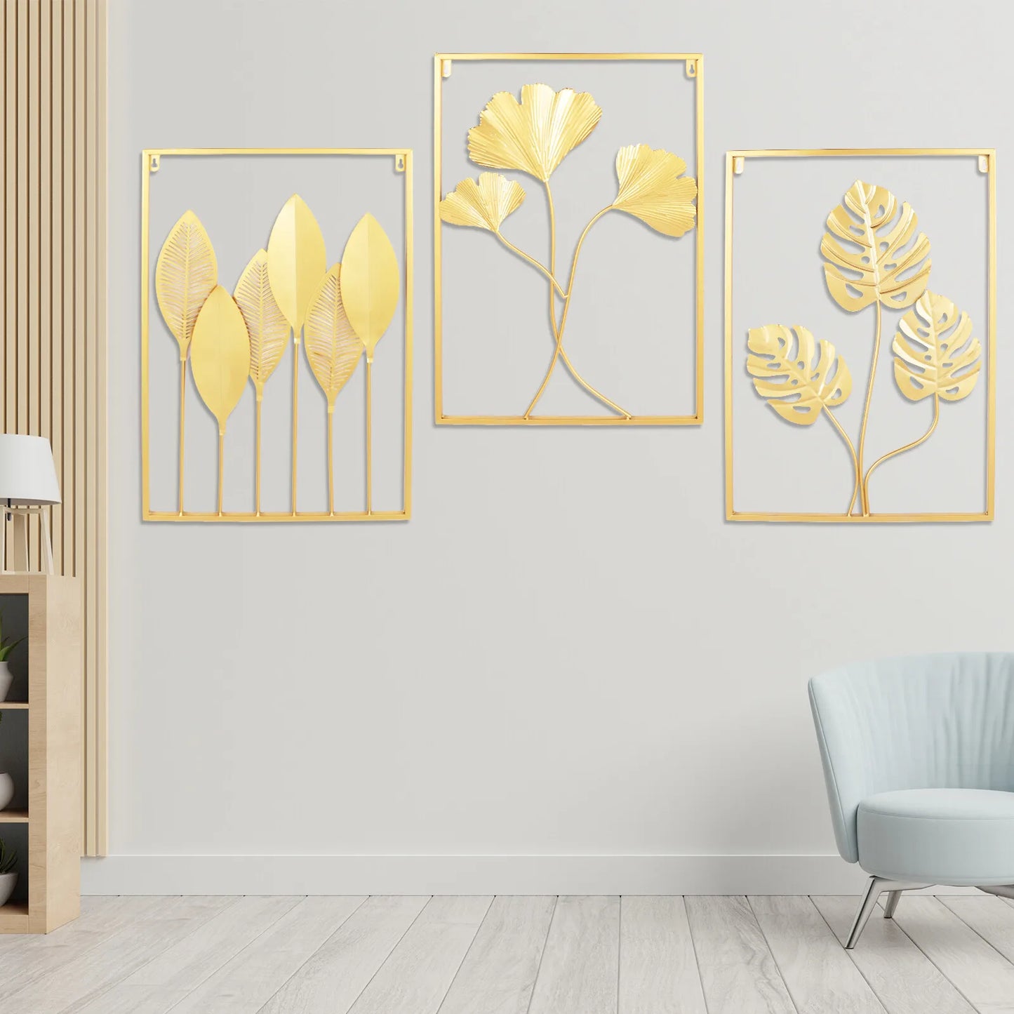 Three Piece Leaf Wall Art Set Modern 3D Iron Panels