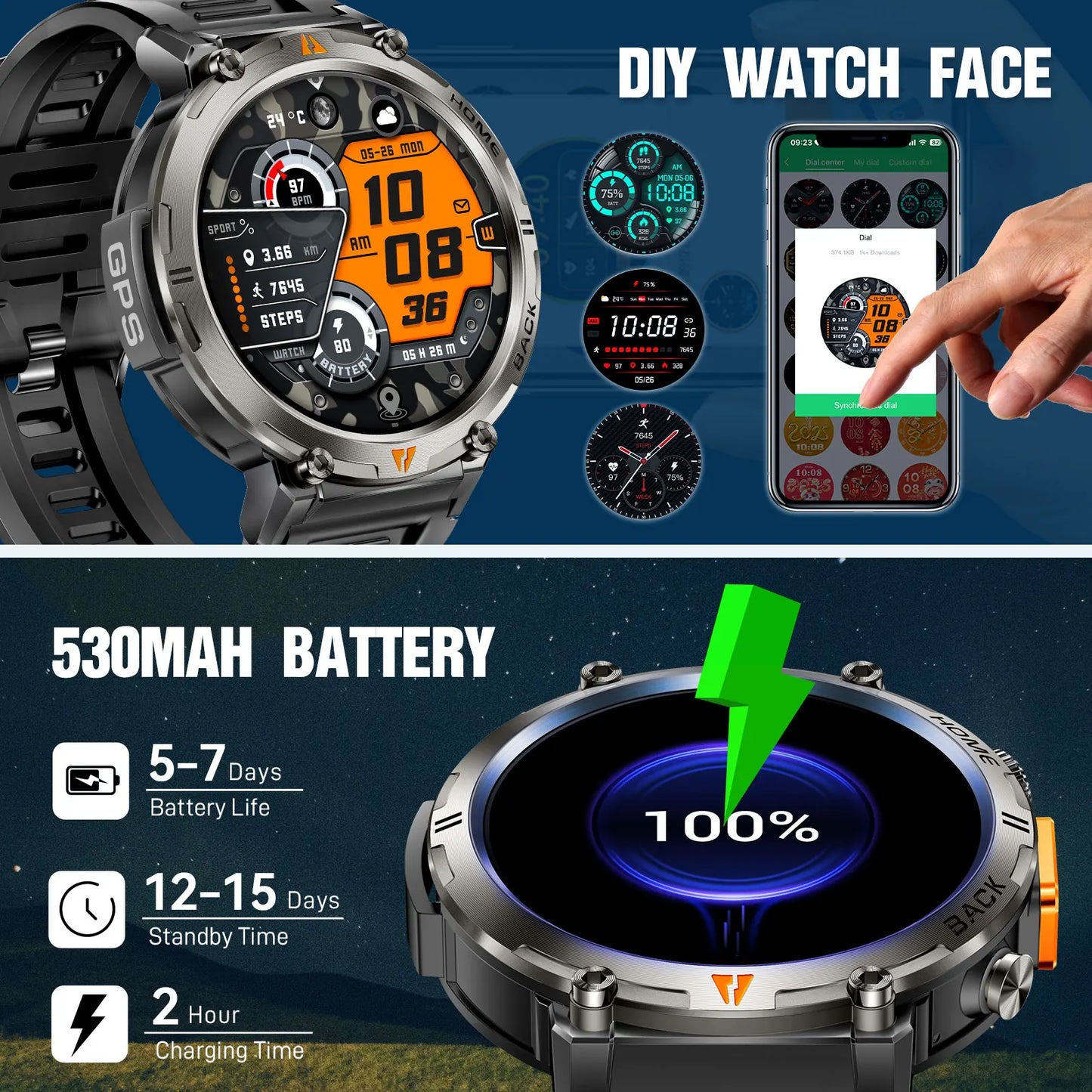 EIGIIS KE3 Smartwatch Bluetooth Health Monitor Heart Rate for Men