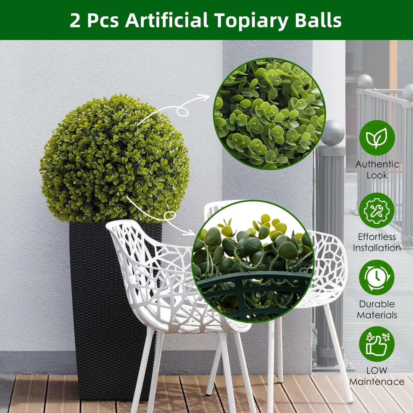 StudysetCN Topiary Balls Outdoor Garden Decor Artificial Set Of 2