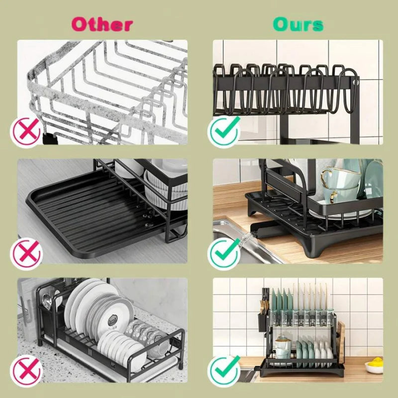 Stainless Steel Two Tier Dish Drying Rack With Auto Drainage